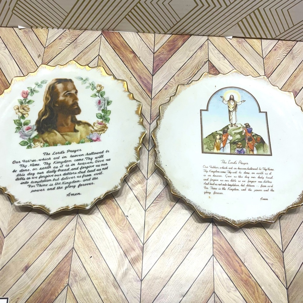 VTG Lord's‎ Prayer Decorative Plates One Marked Japan on Back